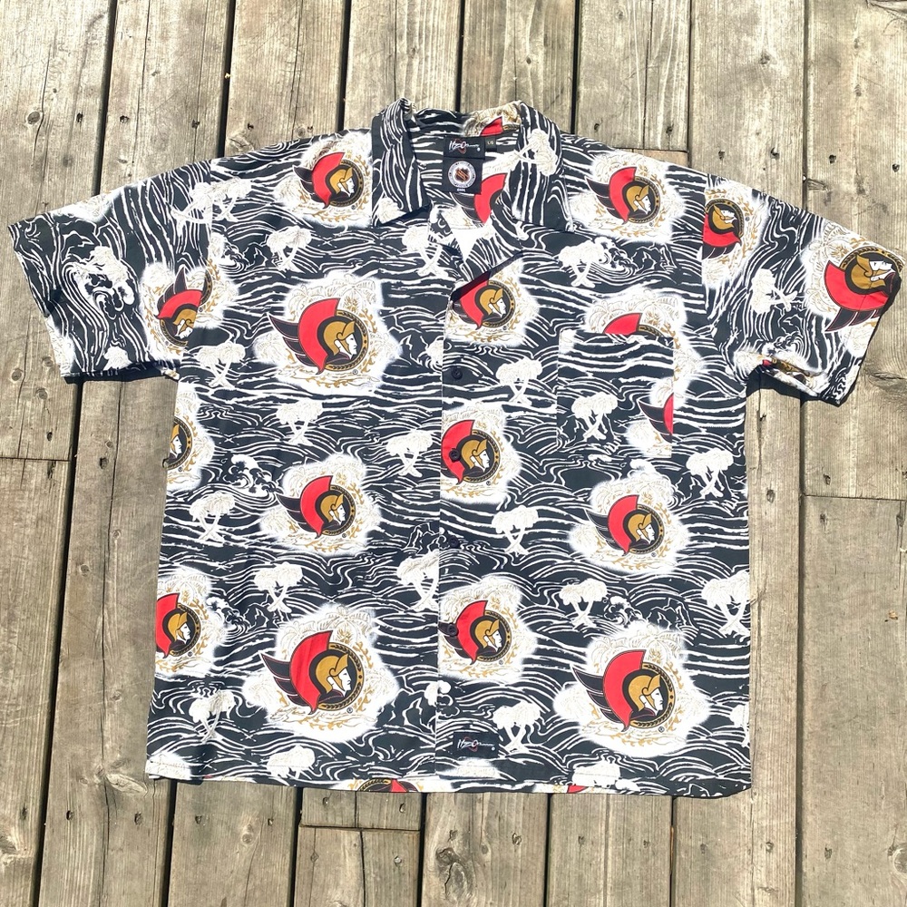 Vintage ItzOn NHL Ottawa Senators Hawaiian Button Up Shirt All Over Print Mens L